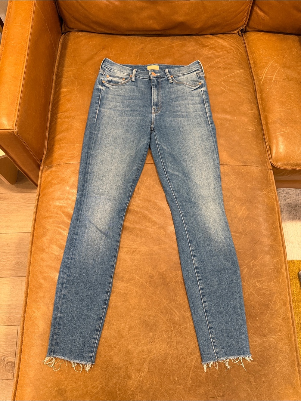 MOTHER The Looker Ankle Fray - Blue Skinny Jeans with Frayed Hem